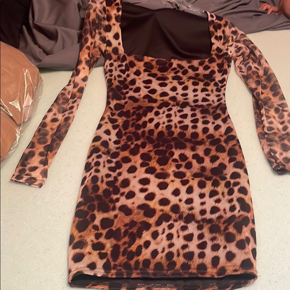 Mesh bodycon Leopard print dress